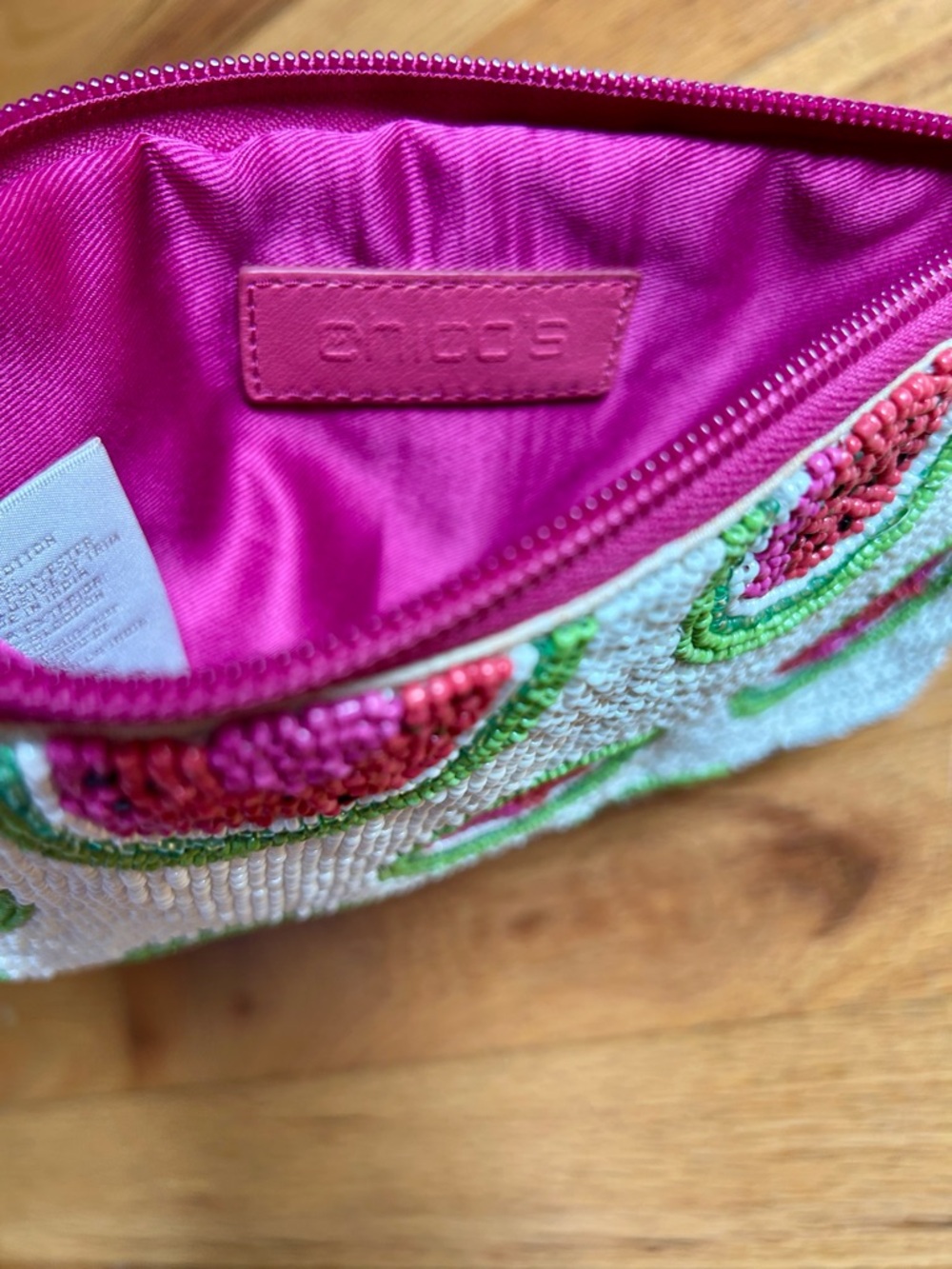 Chico's Pink & Green Watermelon Fruit Beaded Boho Wristlet Clutch Summer Fun - Picture 9 of 12